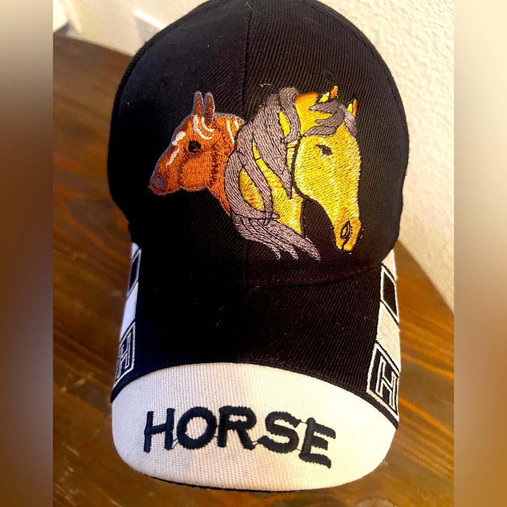 Vintage Embroidered Horse Hat Cap Adjustable black